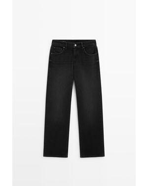 MASSIMO DUTTI Cropped Straight Fit Jeans Met Hoge Taille - Zwart