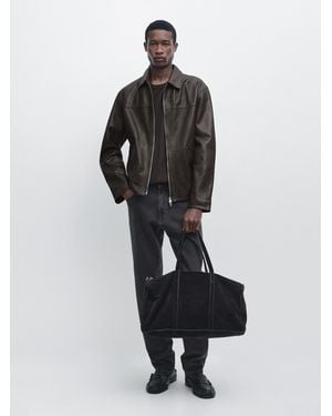 MASSIMO DUTTI Nappa Leather Jacket - Grey