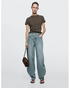 MASSIMO DUTTI High-Waist Barrel Fit Jeans - Blue