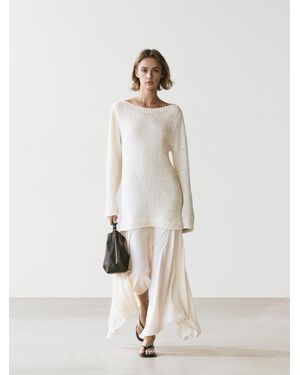 MASSIMO DUTTI Asymmetrical Midi Dress With Mixed Detailing - White