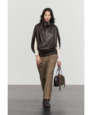 MASSIMO DUTTI Nappa Leather Bomber Vest - Black