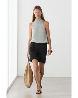 MASSIMO DUTTI 100% Linen Short Bermuda Shorts - Black