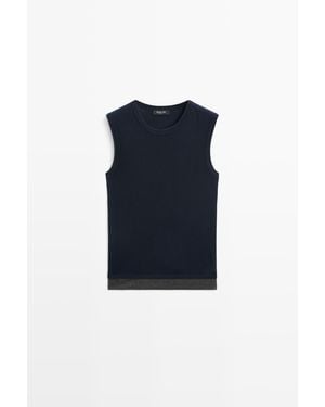 MASSIMO DUTTI T-Shirt Met Wolmix En Dubbele Afwerking - Blauw