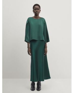MASSIMO DUTTI Satin Blouse With Slit - Green
