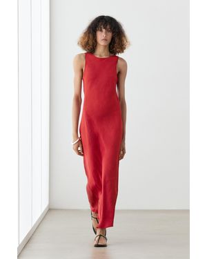 MASSIMO DUTTI Flowing Sateen Midi Dress - Red