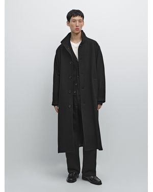MASSIMO DUTTI Cappotto Lungo Collo Alto Lana - Nero