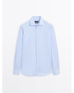 MASSIMO DUTTI Twill Overhemd Met Strepen Slim Fit - Blauw