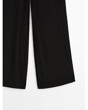 MASSIMO DUTTI Flowing Contrast Silk Trousers - Black