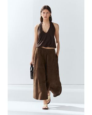 MASSIMO DUTTI Suede Leather Midi Skirt - Brown