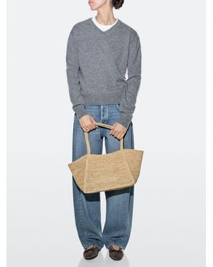 MASSIMO DUTTI 100% Raffia Mid-Sized Tote Bag - Blue