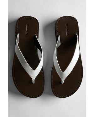 MASSIMO DUTTI Leather Toe Divider Sandals - White