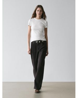 MASSIMO DUTTI Ribbed Heavy Weight Short Sleeve T-Shirt - White