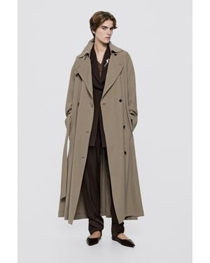 MASSIMO DUTTI Fluid Long Wool Blend Trench Coat - Natural