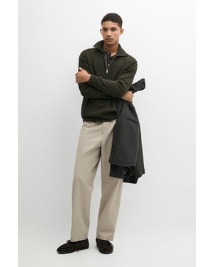 MASSIMO DUTTI Mock Neck Knit Zip Jumper - Green