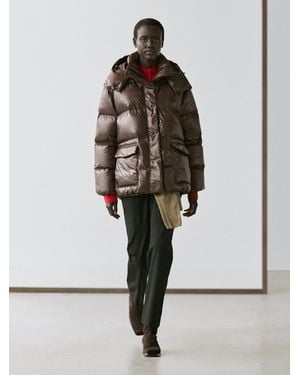 MASSIMO DUTTI Shiny 80% Down, 20% Feather Puffer Jacket - Brown