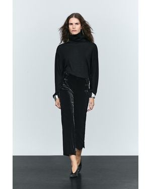 MASSIMO DUTTI Straight Velvet Trousers With Toggle Detail - Black