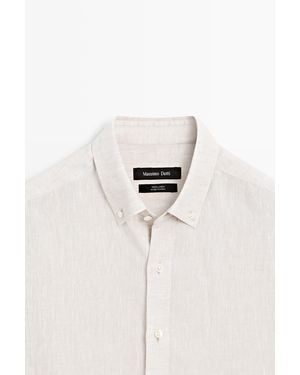 MASSIMO DUTTI 100% Linen Regular Fit Shirt - Natural
