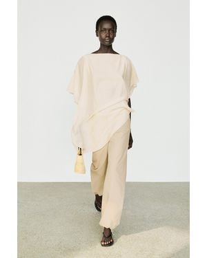 MASSIMO DUTTI Asymmetric Cape-Style Flowing Blouse - Natural