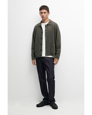 MASSIMO DUTTI Wool Blend Polo Collar Cardigan - Green