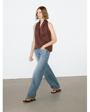 MASSIMO DUTTI Mid-Rise Wide-Leg Jeans With Studs - White