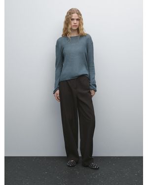 MASSIMO DUTTI Locker Gestrickter Pullover Aus Leinenmischgewebe - Grau