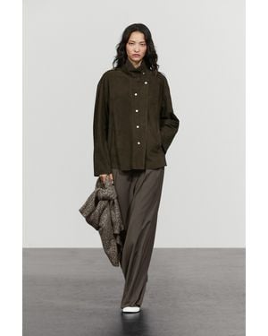 MASSIMO DUTTI High-Neck Suede Jacket - Green