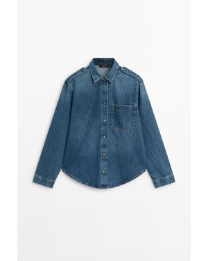 MASSIMO DUTTI Denim Overhemd Met Schouderlussen - Blauw