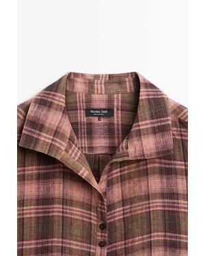 MASSIMO DUTTI Flowing 100% Linen Check Shirt - Brown