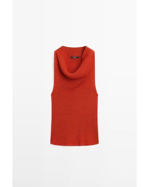 MASSIMO DUTTI Katoenen Top Met Gedrapeerde Hals - Rood