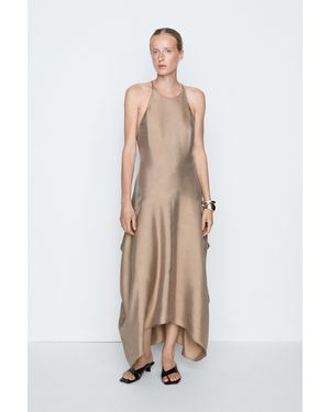 MASSIMO DUTTI Satin Halter Flowing Dress - Natural