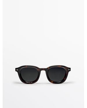 MASSIMO DUTTI Ronde Zonnebril Met Schildpadmotief - Zwart