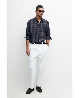 MASSIMO DUTTI 100% Linen Regular Fit Check Shirt - Blue