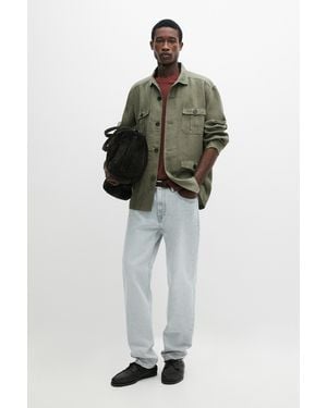 MASSIMO DUTTI Heavy Linen Overshirt With Pocket Details - Multicolour