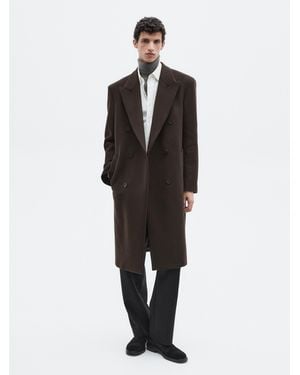 MASSIMO DUTTI Abrigo Largo Cruzado Mezcla Lana - Azul