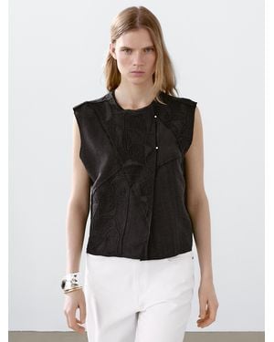 MASSIMO DUTTI Embroidered Waistcoat - Black
