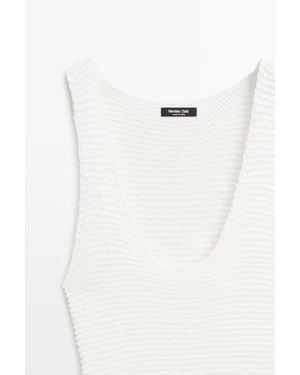 MASSIMO DUTTI Long Combined Linen Dress - White