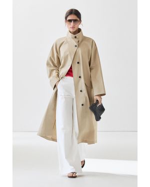 MASSIMO DUTTI 100% Cotton High Neck Trench Coat - Natural