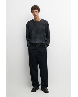 MASSIMO DUTTI Zopfstrickpullover Mit Rundausschnitt - Schwarz