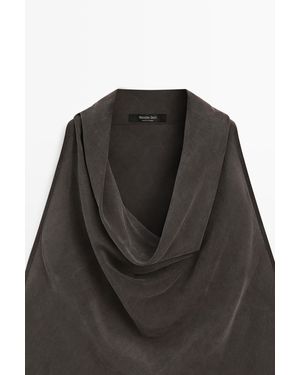 MASSIMO DUTTI Draped Neckline Midi Dress - Black