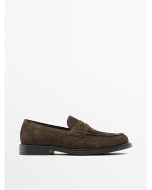 MASSIMO DUTTI Splitsuède Loafers Met Wreefband - Wit