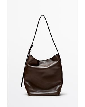MASSIMO DUTTI Nappa Leather Bucket Bag - Brown