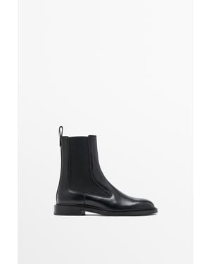 MASSIMO DUTTI Flat Leather Chelsea Boots - Black