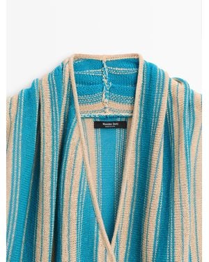 MASSIMO DUTTI Striped Linen Blend Crossover Top - Blue