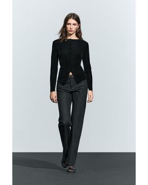 MASSIMO DUTTI Cardigan Aus Samt Mit Knopfdetails - Schwarz