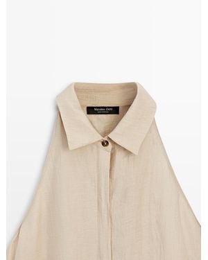 MASSIMO DUTTI Vestido Midi Cuello Polo Con Lino - Blanco