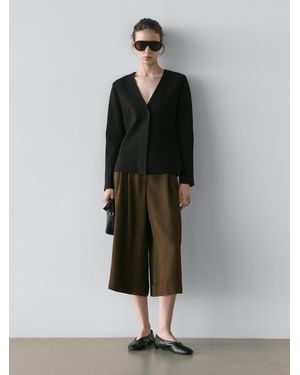 MASSIMO DUTTI Knit V-Neck Blazer With Fastening Detail - Black