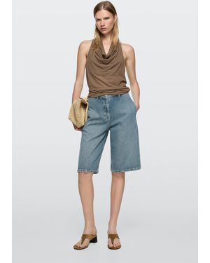 MASSIMO DUTTI Long Denim Bermuda Shorts - Blue