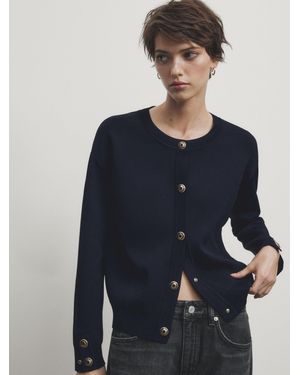 MASSIMO DUTTI Knit Cardigan With Snap Buttons - Blue