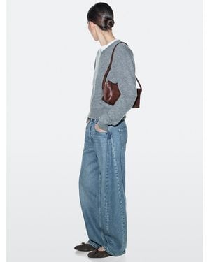 MASSIMO DUTTI Nappa Leather Shoulder Bag - Blue