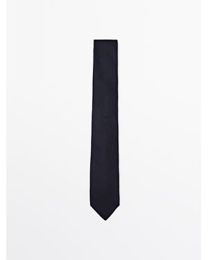 MASSIMO DUTTI 100% Garza Silk Micro Textured Tie - Blue
